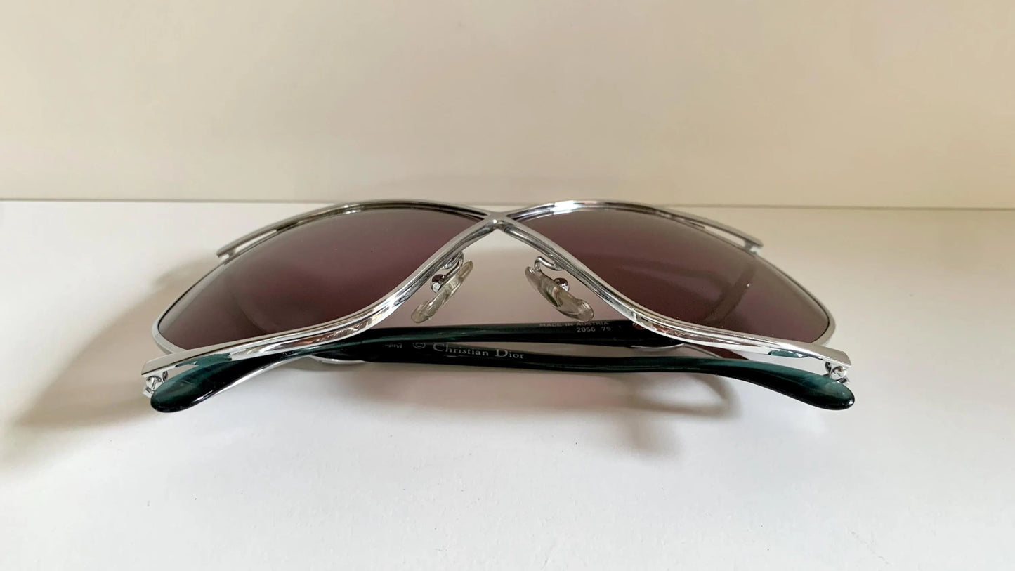 Christian Dior Vintage Sunglasses - 2056 XL silver and green frames