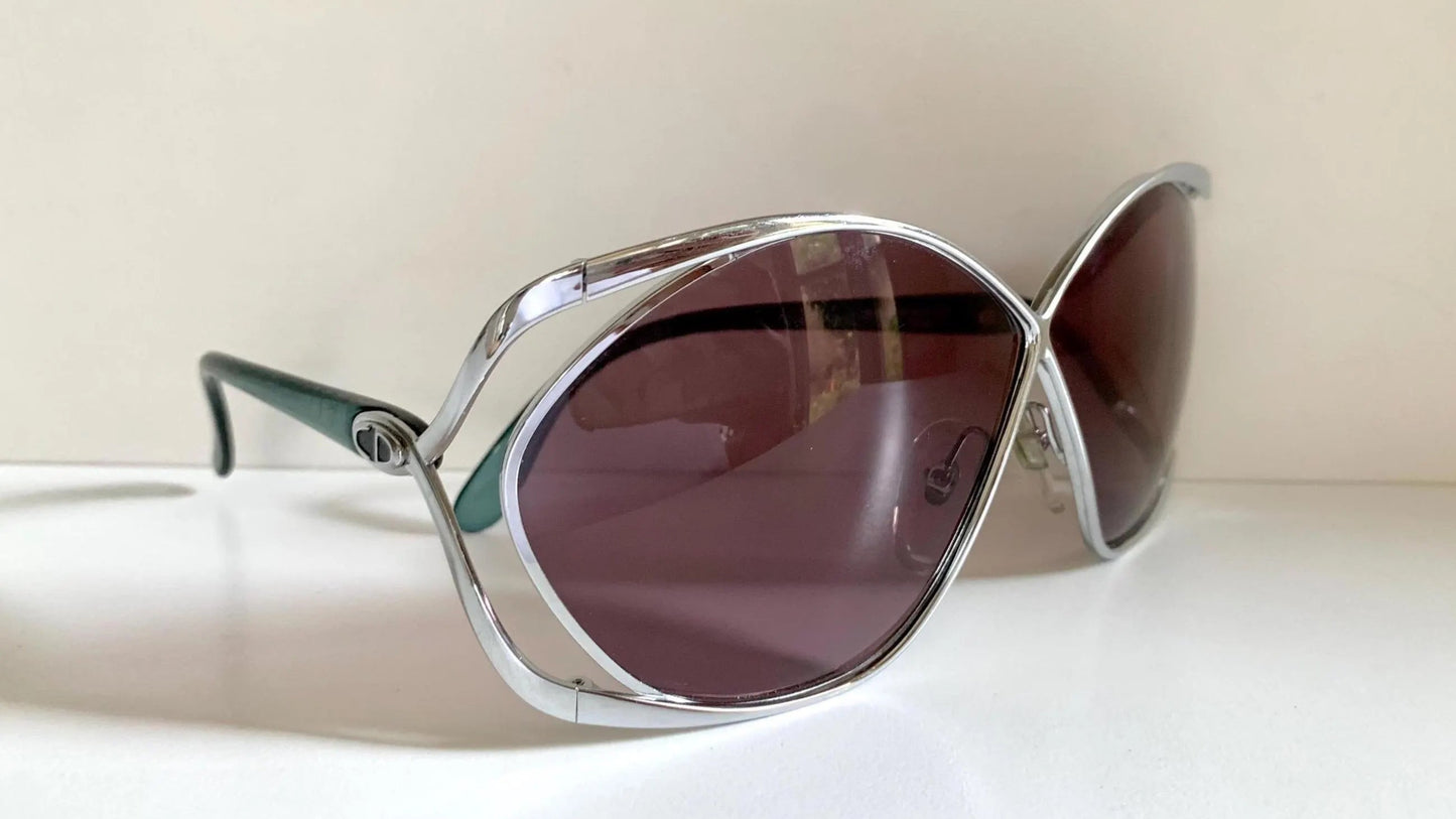 Christian Dior Vintage Sunglasses - 2056 XL silver and green frames