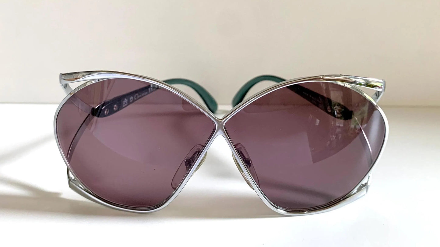 Christian Dior Vintage Sunglasses - 2056 XL silver and green frames