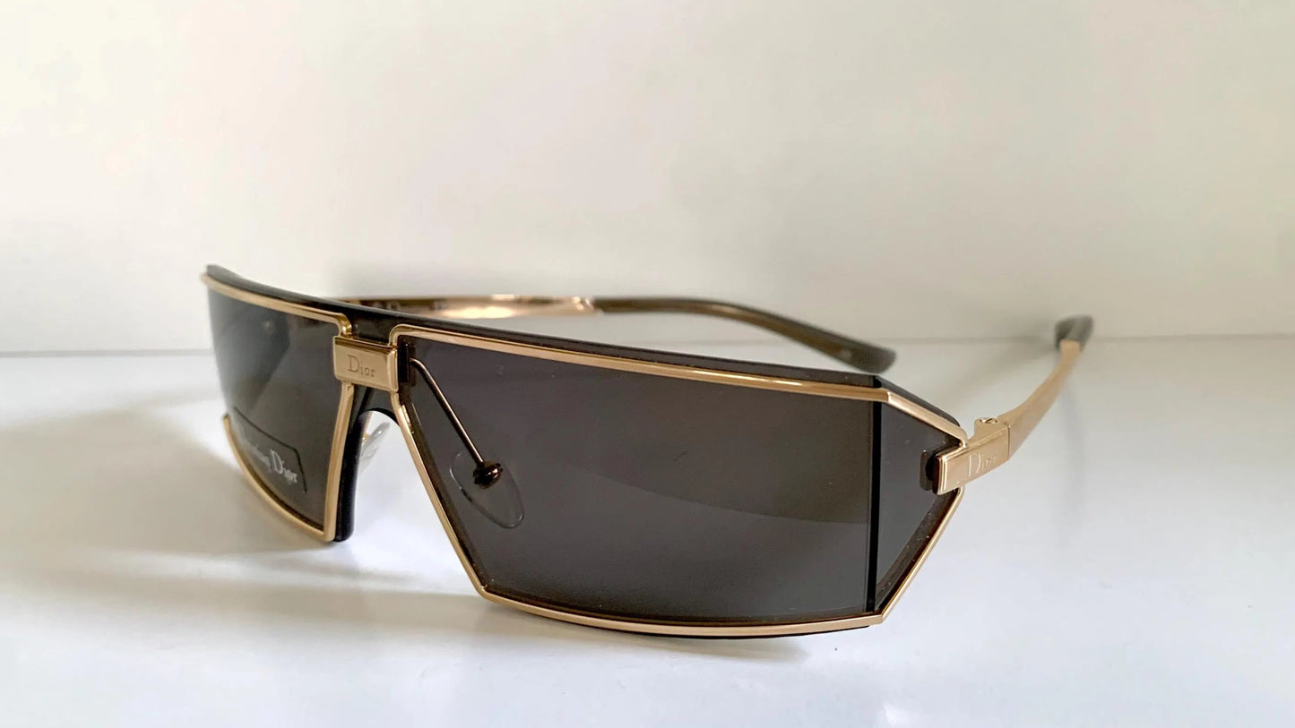Christian Dior Vintage Sunglasses - 00s Dior Troika mask rectangle gold frames