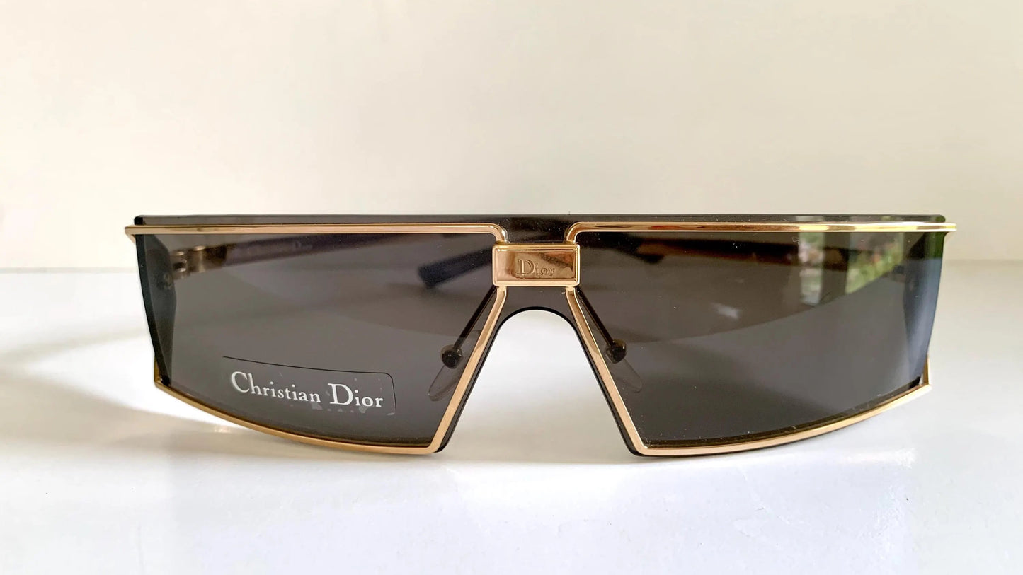 Christian Dior Vintage Sunglasses - 00s Dior Troika mask rectangle gold frames