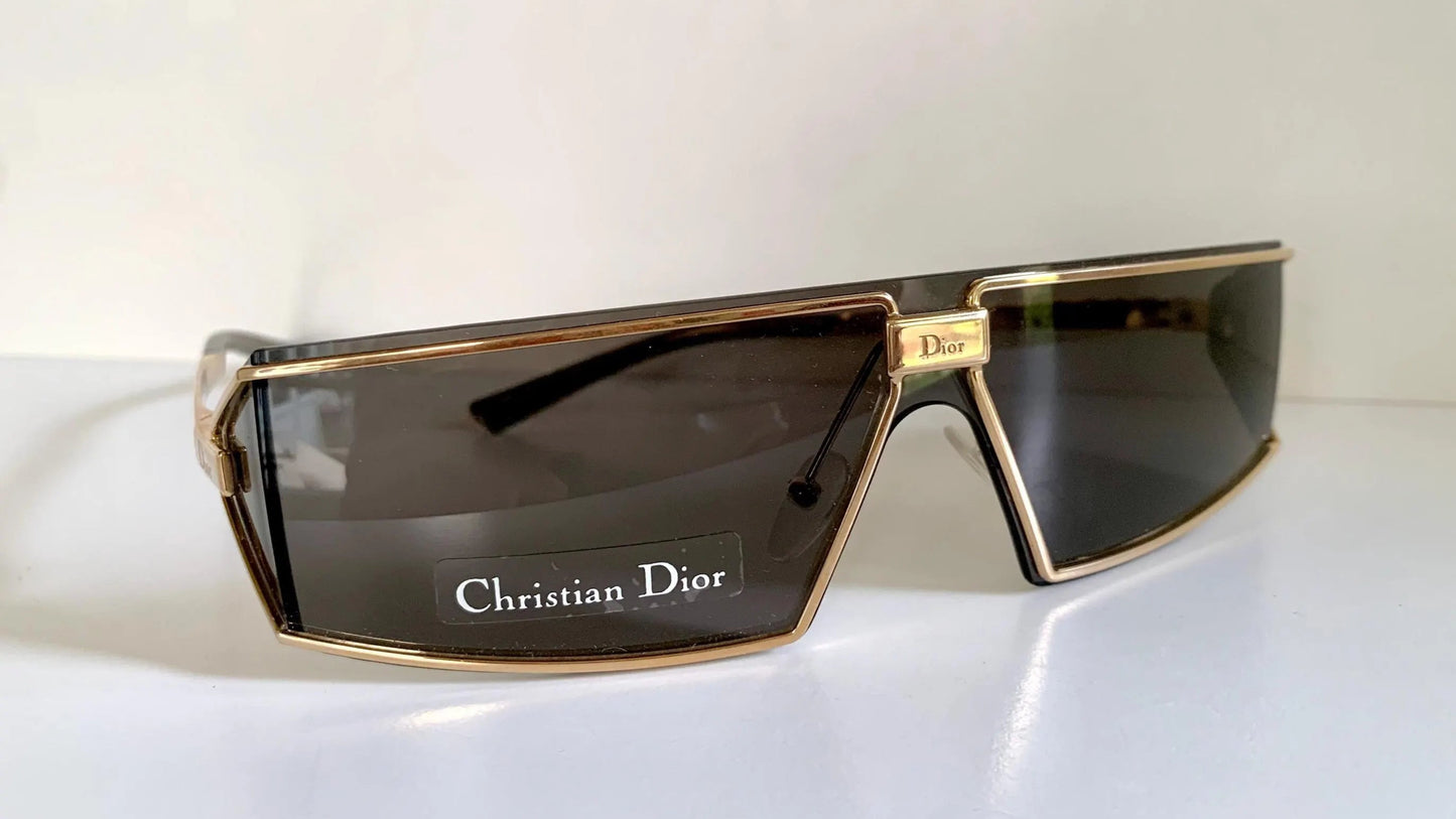Christian Dior Vintage Sunglasses - 00s Dior Troika mask rectangle gold frames