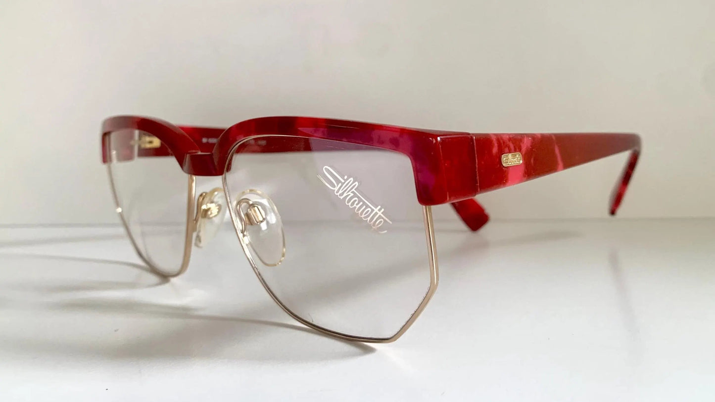 Silhouette 80s vintage glasses - golden and red frames