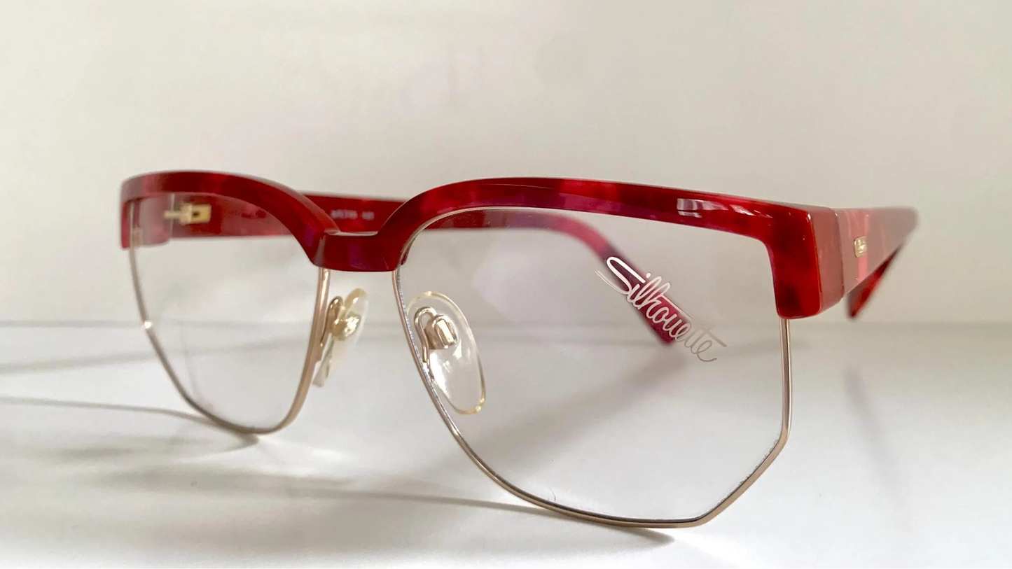 Silhouette 80s vintage glasses - golden and red frames