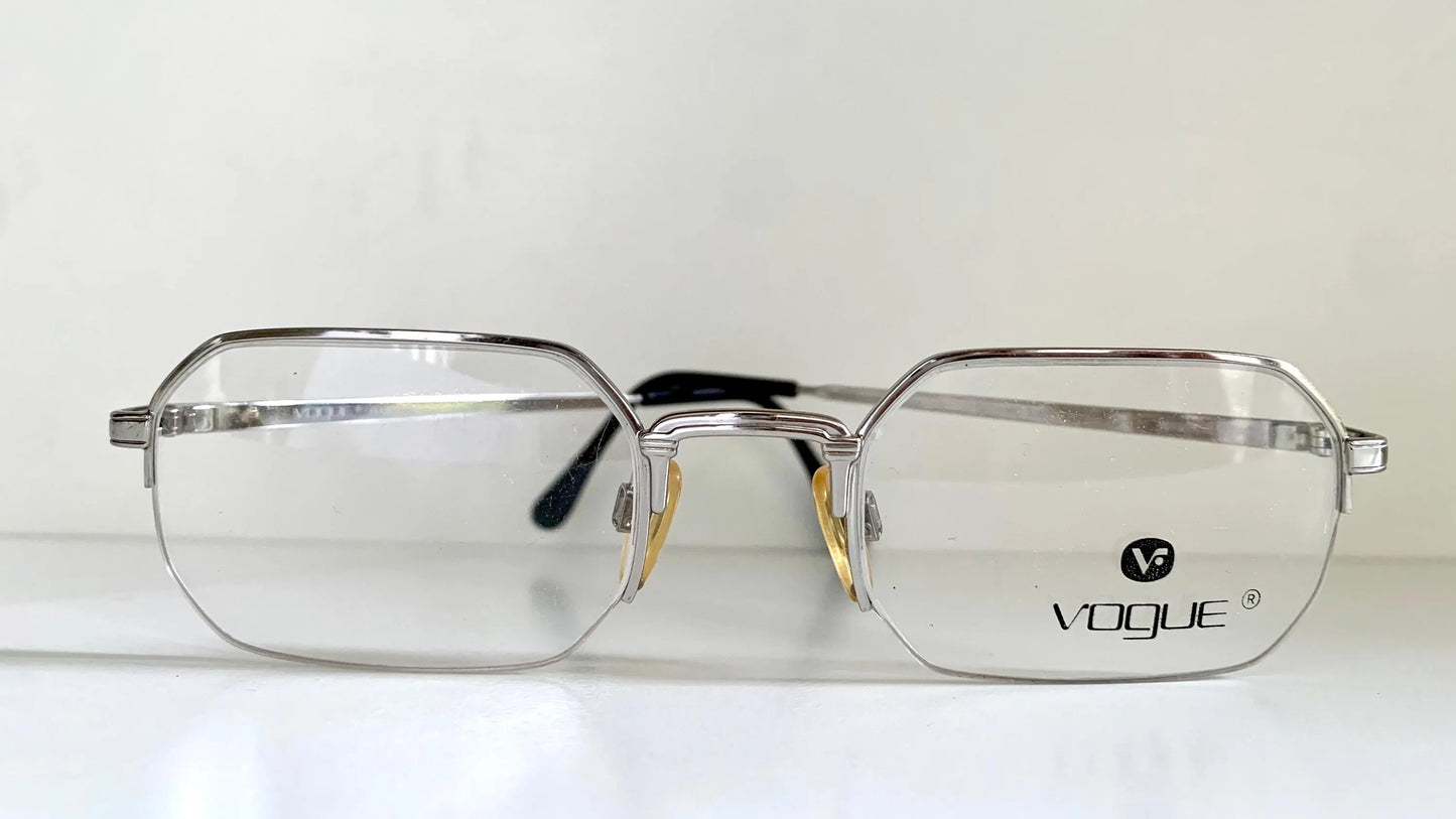 Vogue 80s vintage glasses - silver semi-rimless octogonal frame