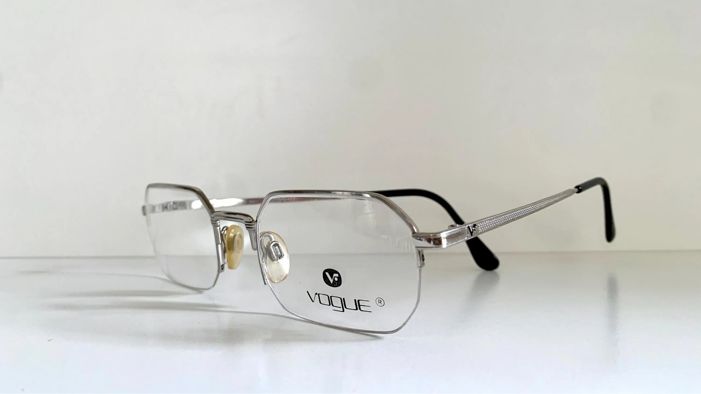 Vogue 80s vintage glasses - silver semi-rimless octogonal frame