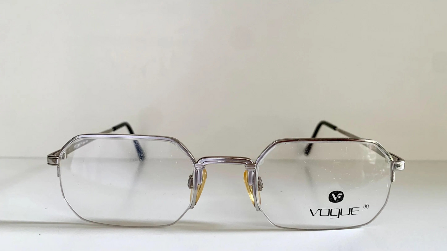 Vogue 80s vintage glasses - silver semi-rimless octogonal frame