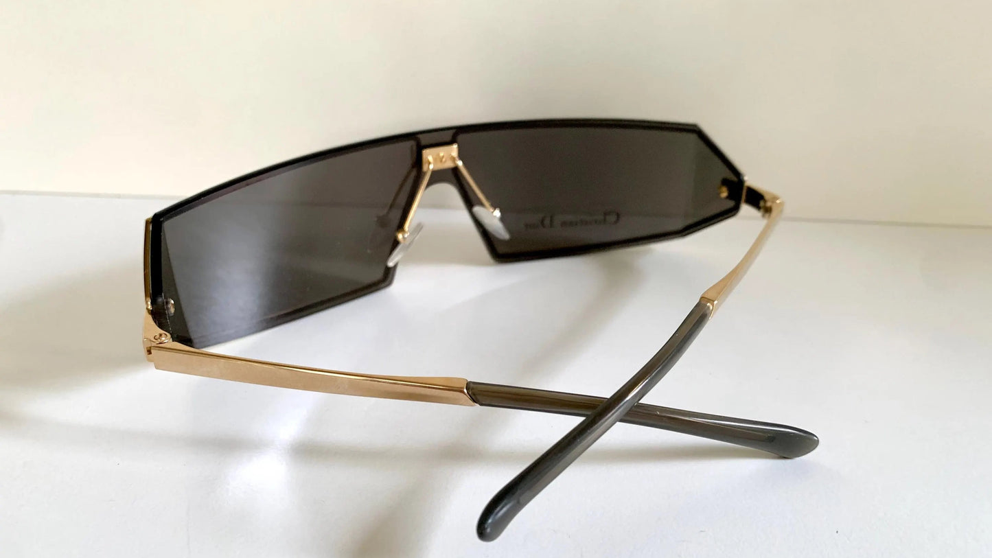 Christian Dior Vintage Sunglasses - 00s Dior Troika mask rectangle gold frames