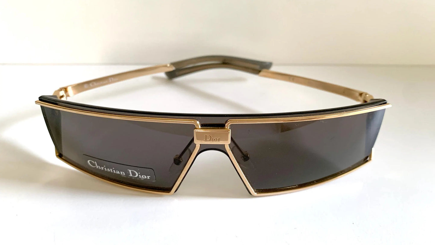 Christian Dior Vintage Sunglasses - 00s Dior Troika mask rectangle gold frames