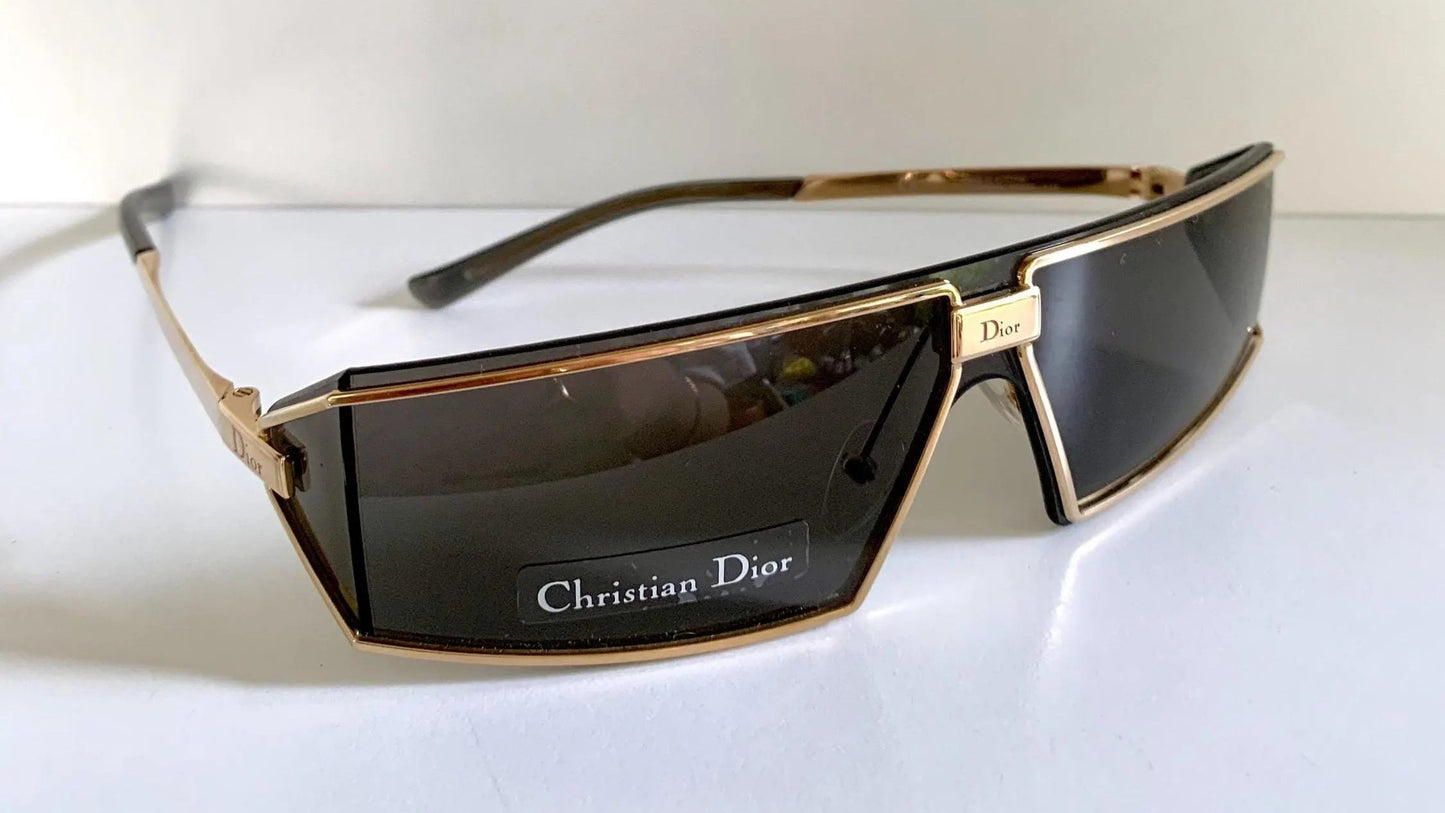 Christian Dior Vintage Sunglasses - 00s Dior Troika mask rectangle gold frames
