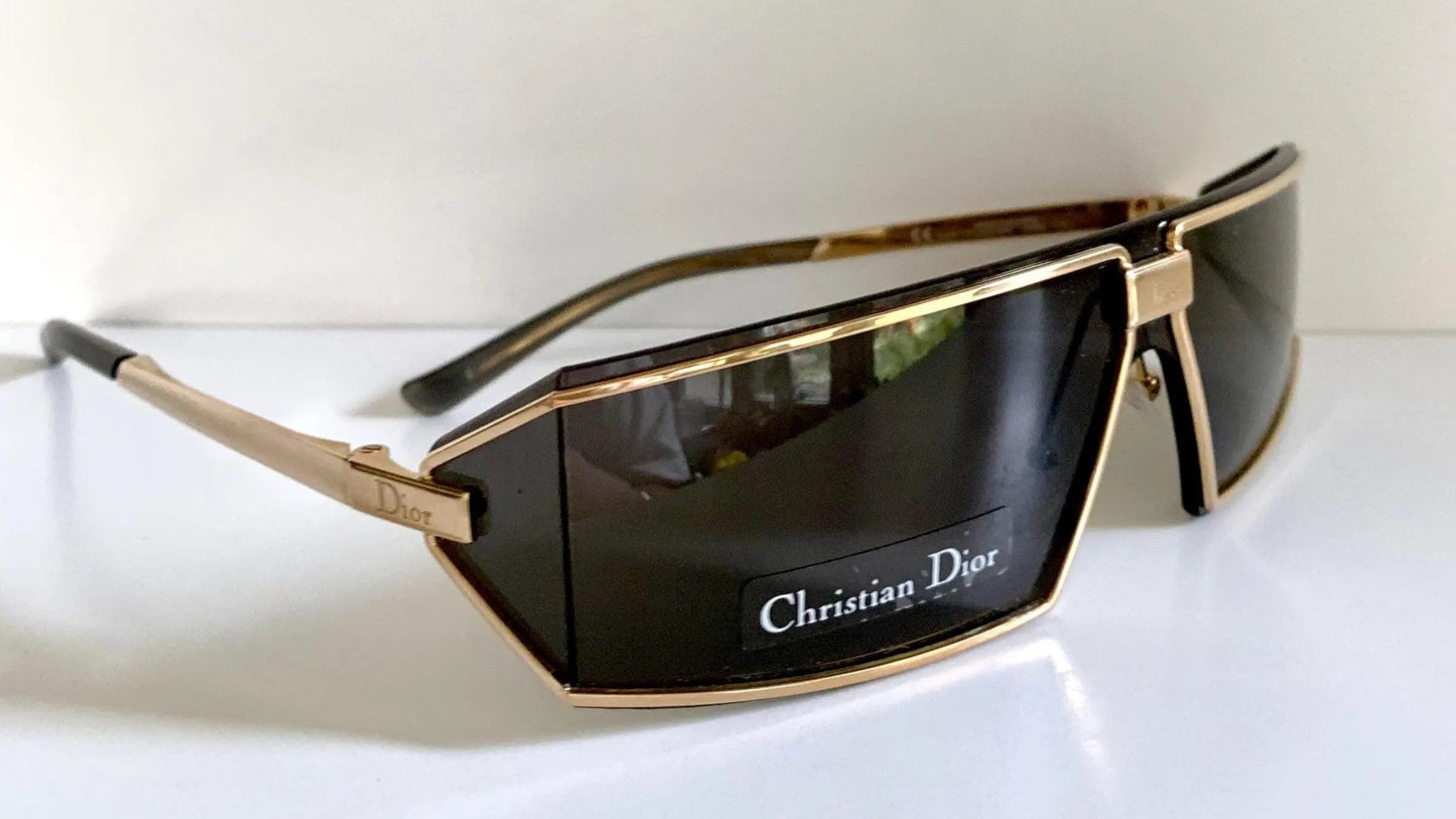 Christian Dior Vintage Sunglasses - 00s Dior Troika mask rectangle gold frames
