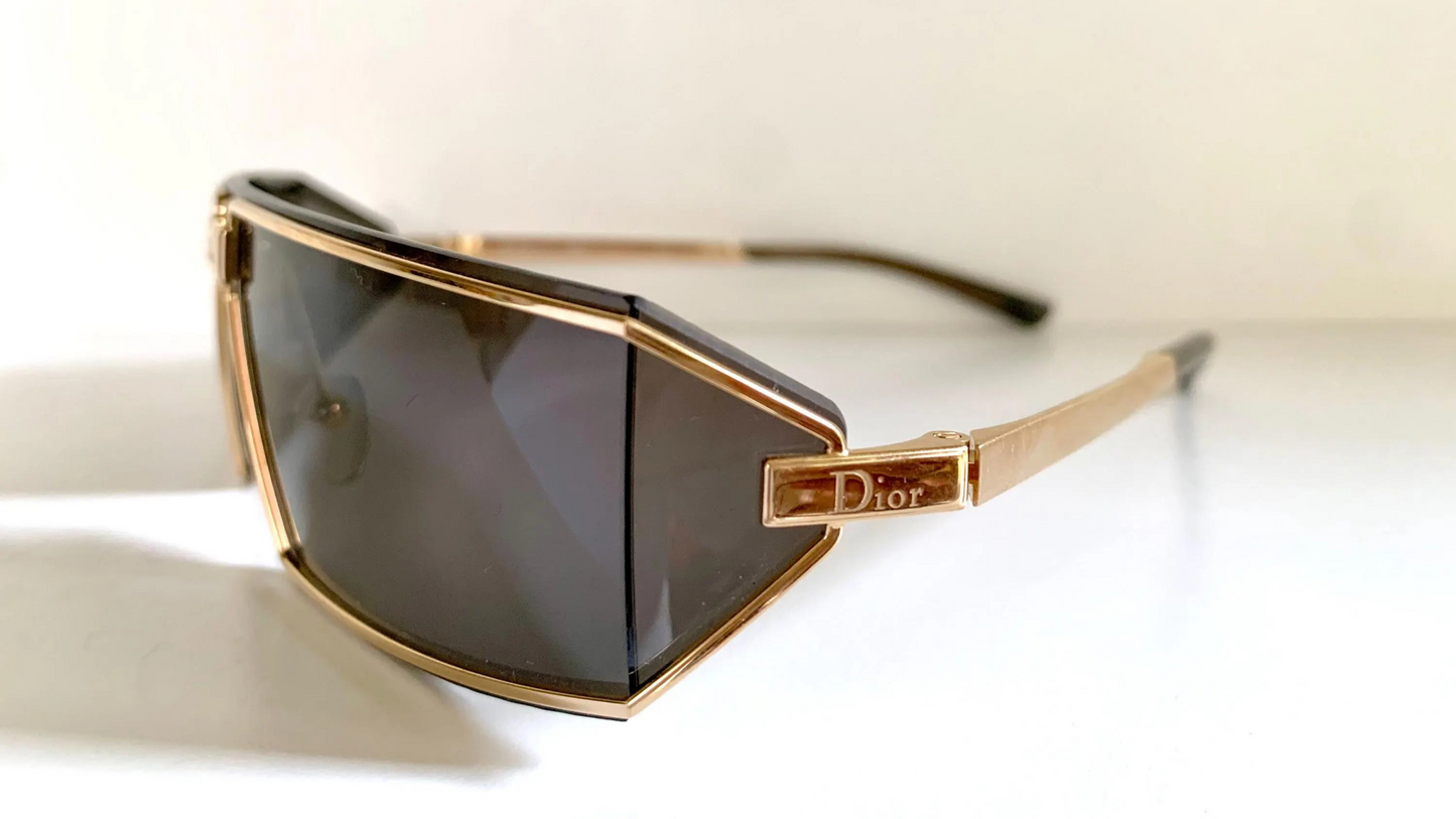 Christian Dior Vintage Sunglasses - 00s Dior Troika mask rectangle gold frames