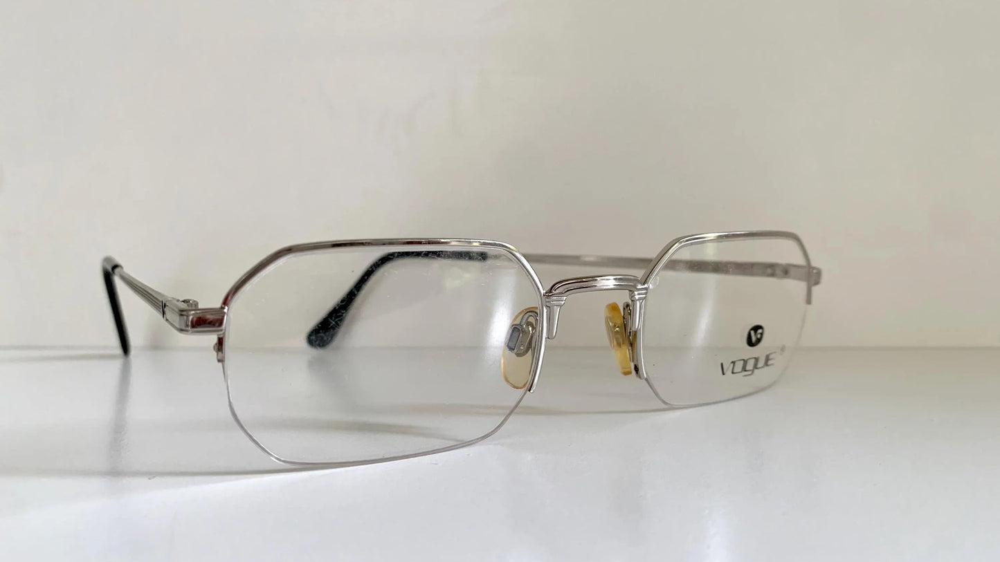 Vogue 80s vintage glasses - silver semi-rimless octogonal frame