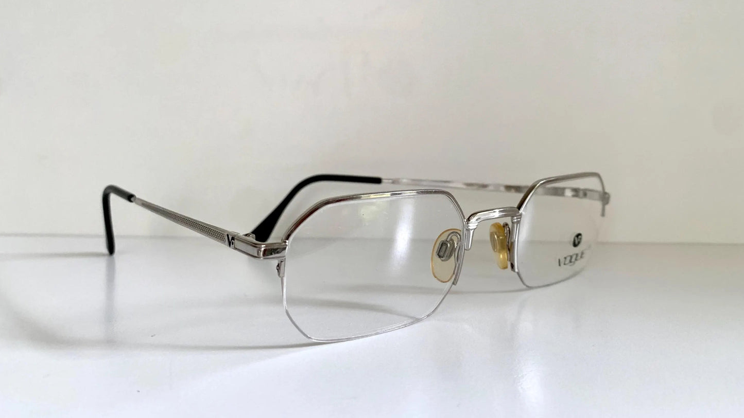 Vogue 80s vintage glasses - silver semi-rimless octogonal frame