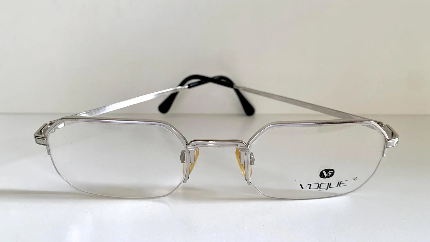 Vogue 80s vintage glasses - silver semi-rimless octogonal frame
