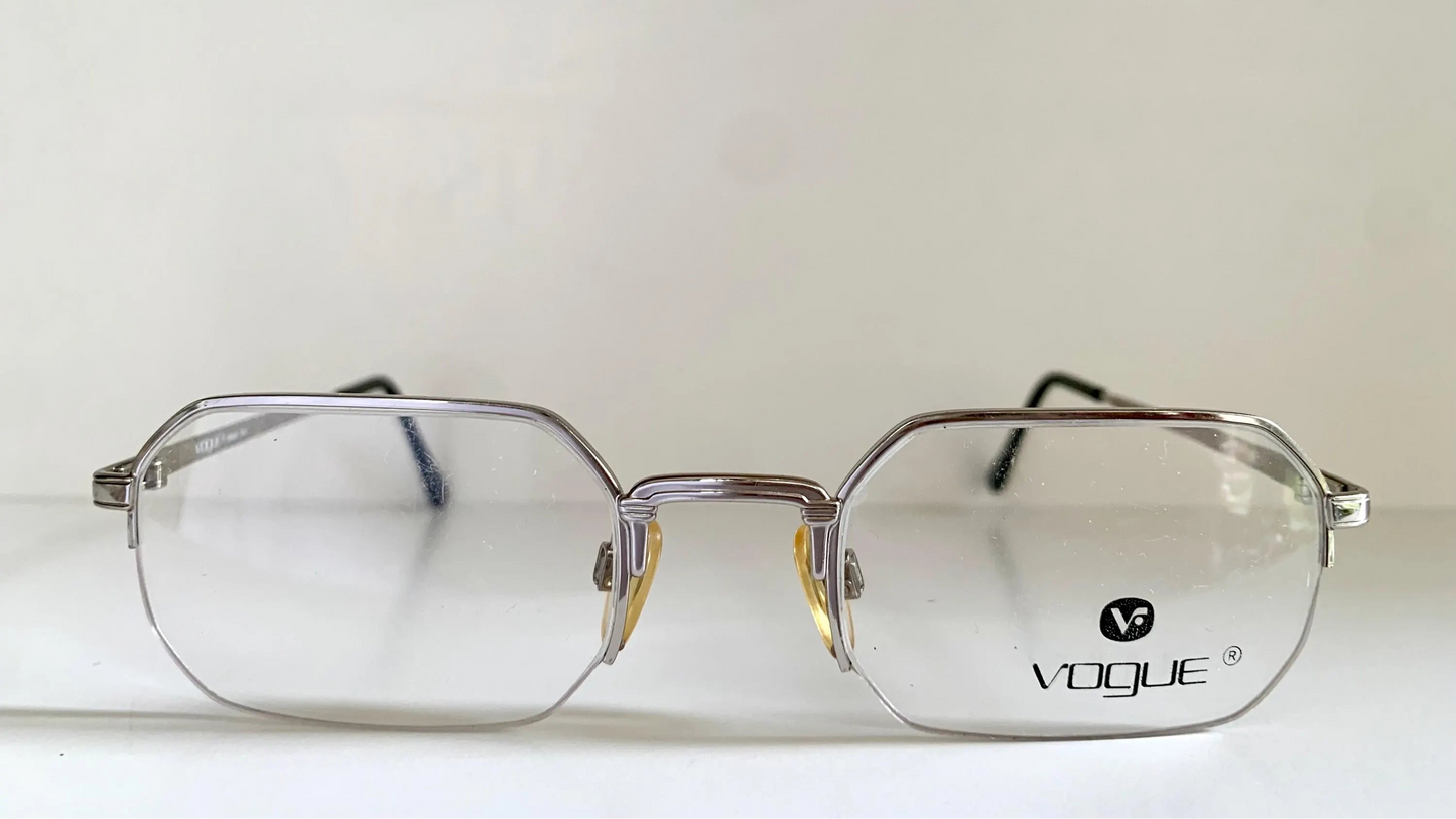 Vogue 80s vintage glasses - silver semi-rimless octogonal frame