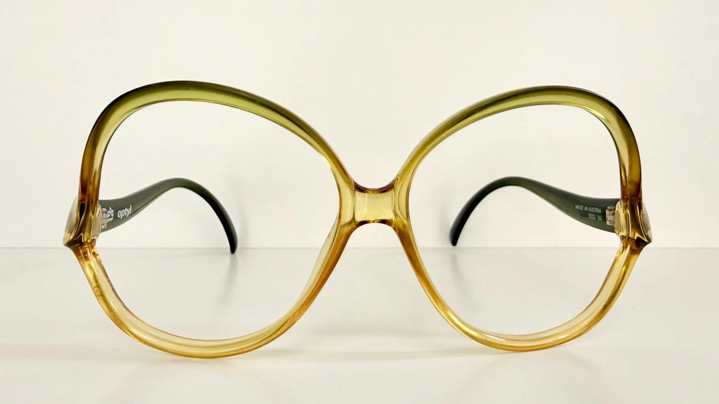 Vintage 70s XL glasses - Optyl 3502 green and yellow frames