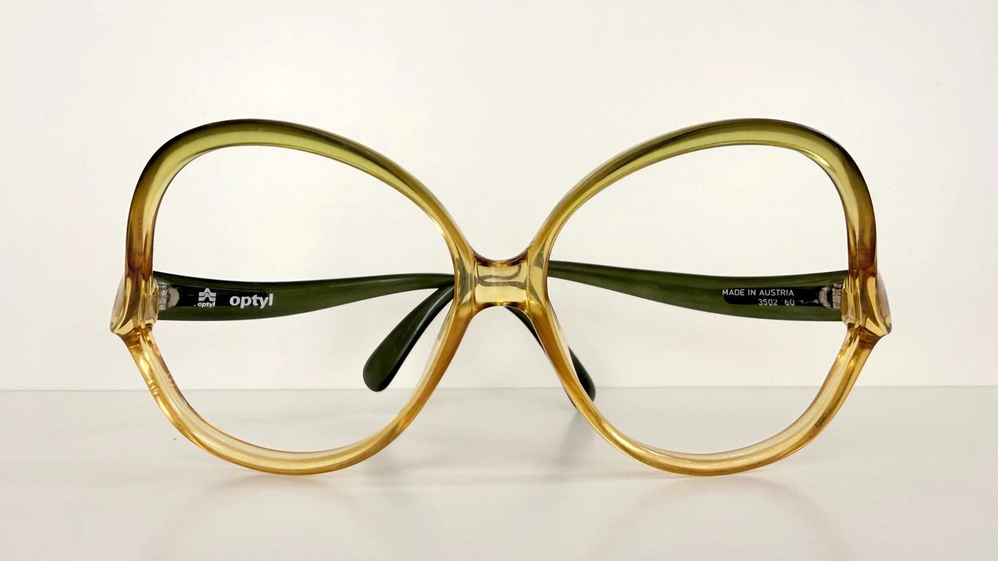 Vintage 70s XL glasses - Optyl 3502 green and yellow frames