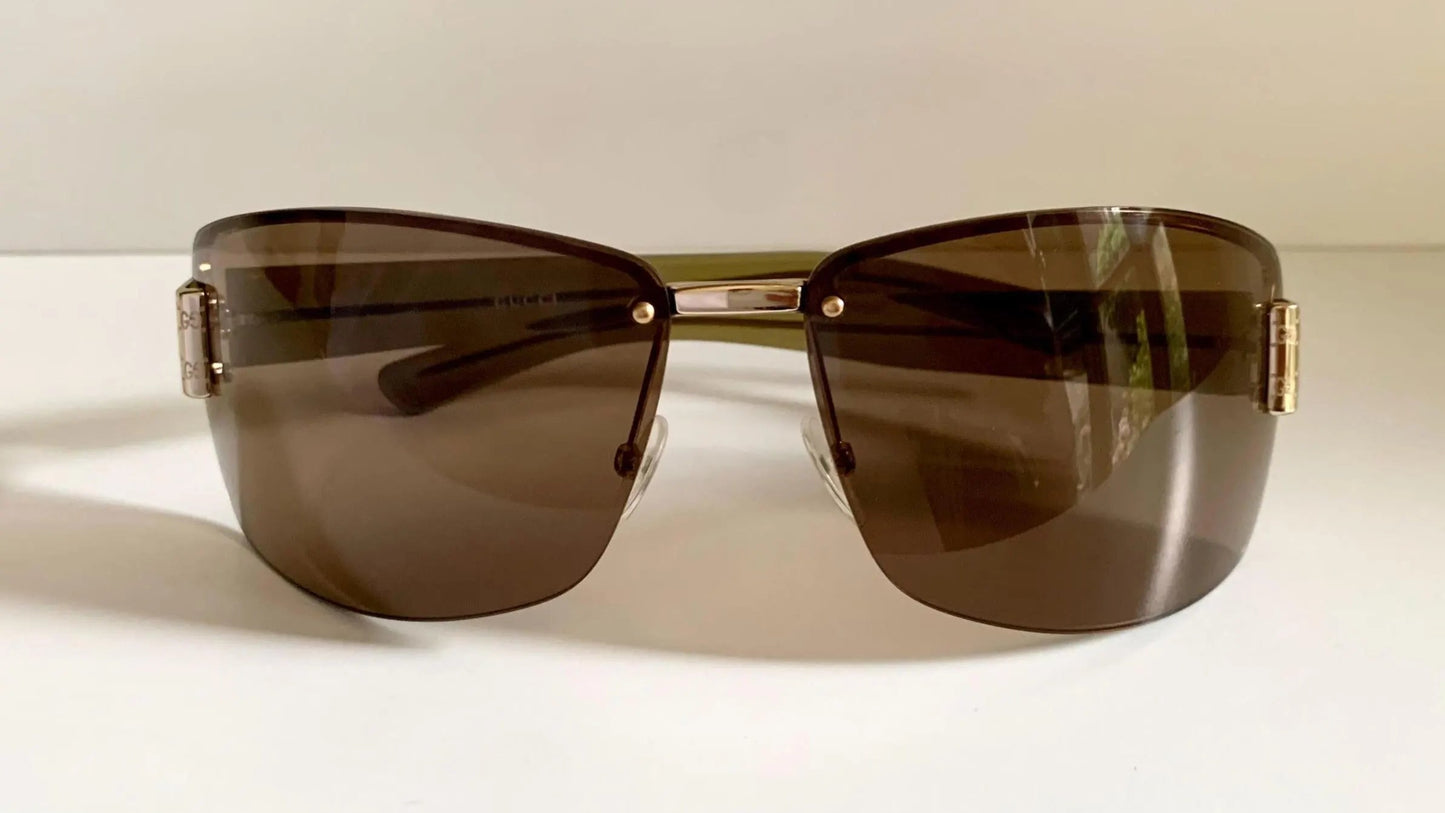 Gucci 00s vintage sunglasses - shield brown and green frame with Gucci logos