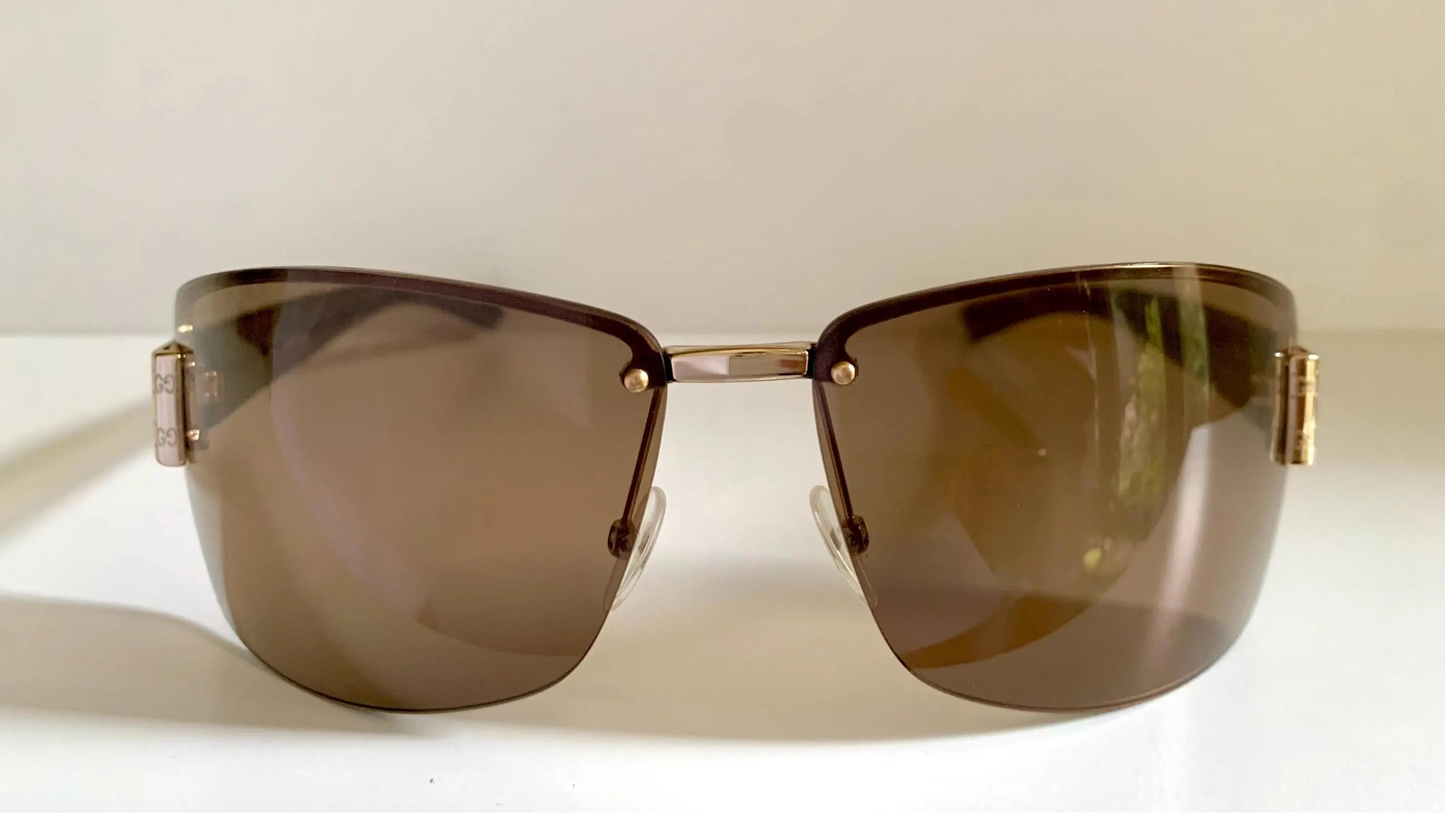 Gucci 00s vintage sunglasses - shield brown and green frame with Gucci logos
