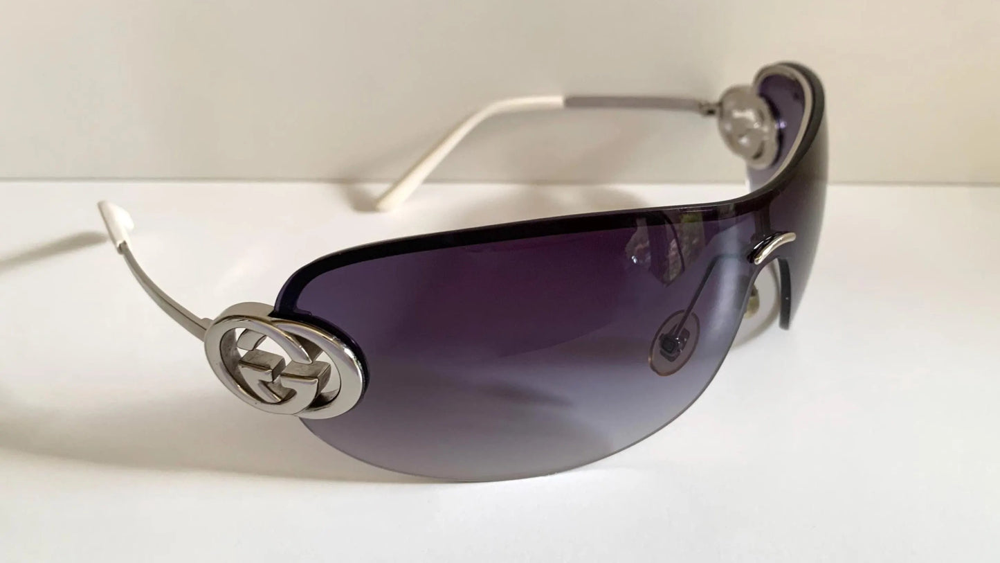 Gucci 90s vintage sunglasses - brown wrap frame with GG logos