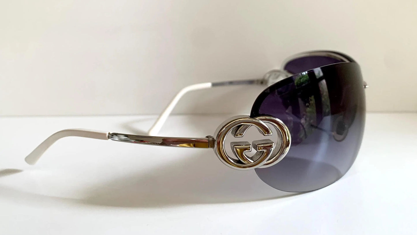 Gucci 90s vintage sunglasses - brown wrap frame with GG logos