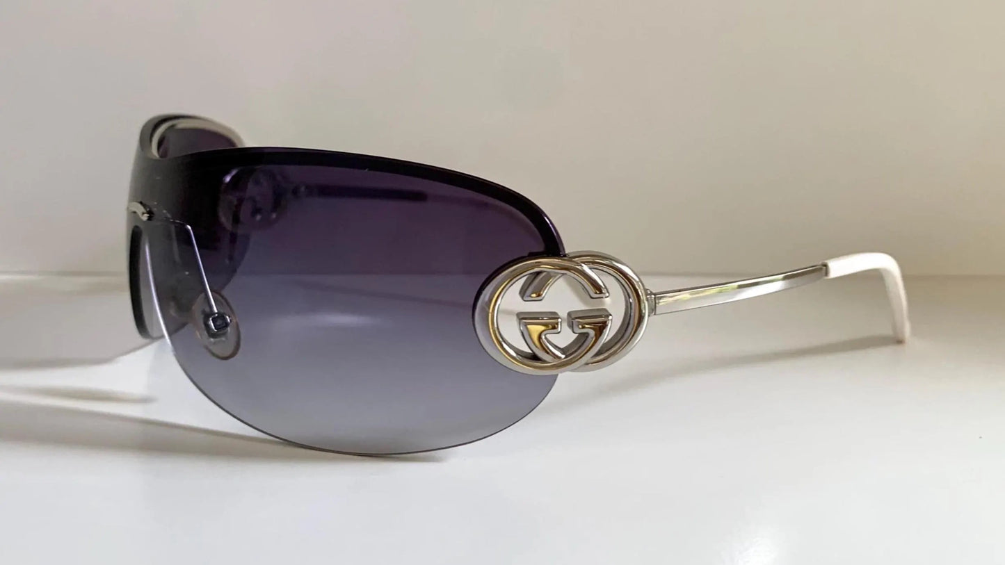 Gucci 90s vintage sunglasses - brown wrap frame with GG logos