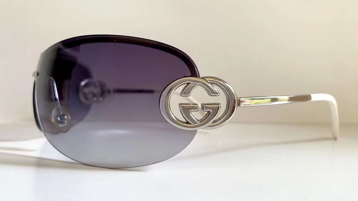 Gucci 90s vintage sunglasses - brown wrap frame with GG logos