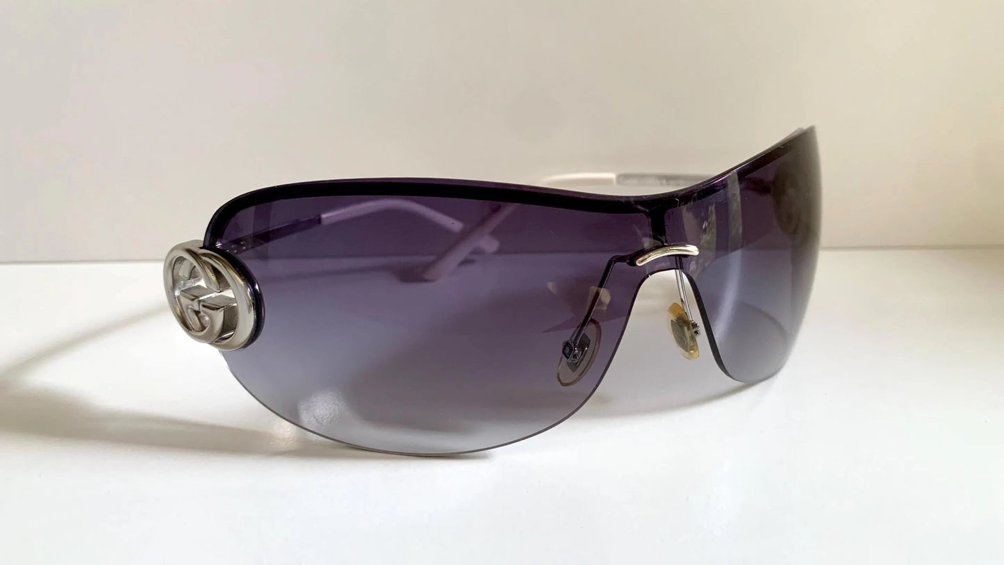 Gucci 90s vintage sunglasses - brown wrap frame with GG logos