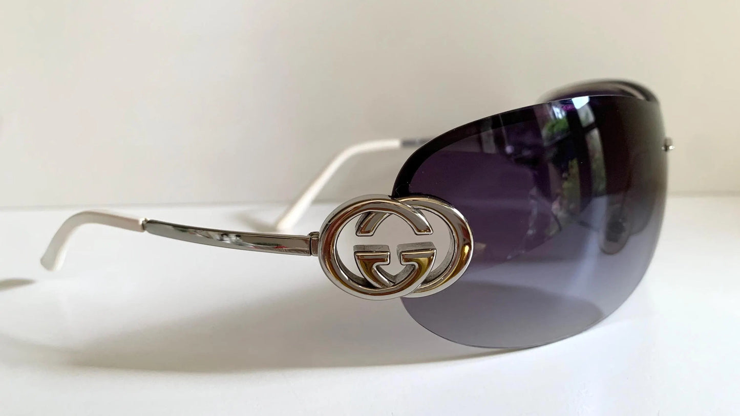 Gucci 90s vintage sunglasses - brown wrap frame with GG logos