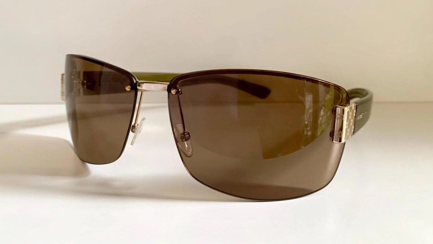 Gucci 00s vintage sunglasses - shield brown and green frame with Gucci logos