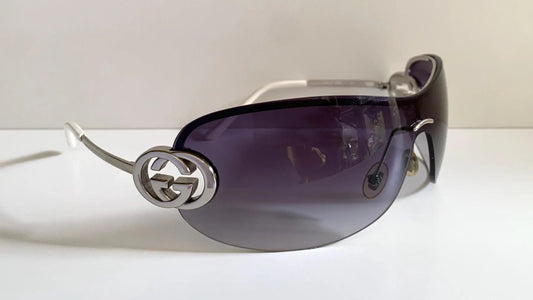 Gucci 90s vintage sunglasses - brown wrap frame with GG logos