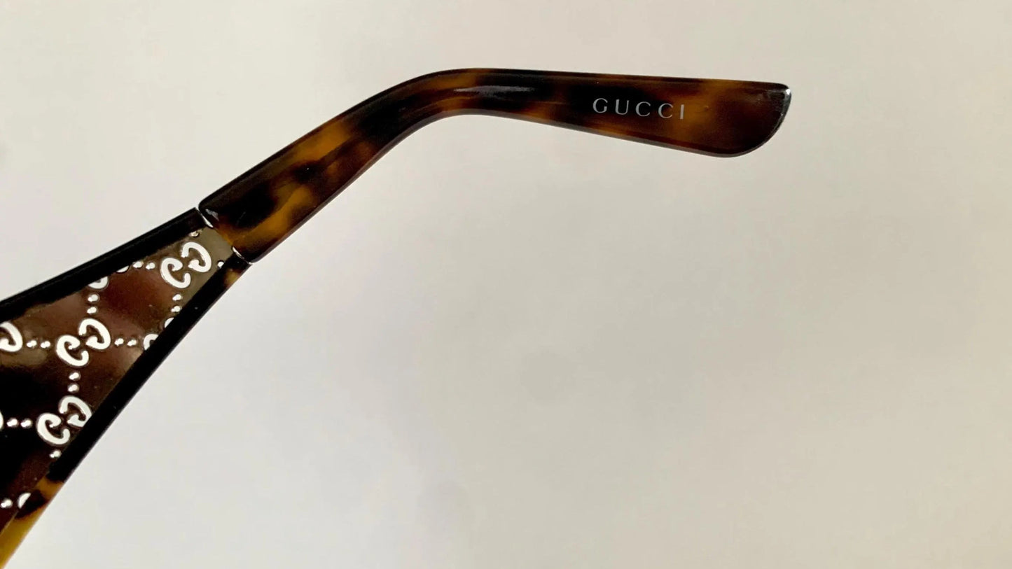 Gucci Vintage-Sonnenbrille aus den 90ern – brauner Wrap-Rahmen mit Strass-Horsebit-Logo