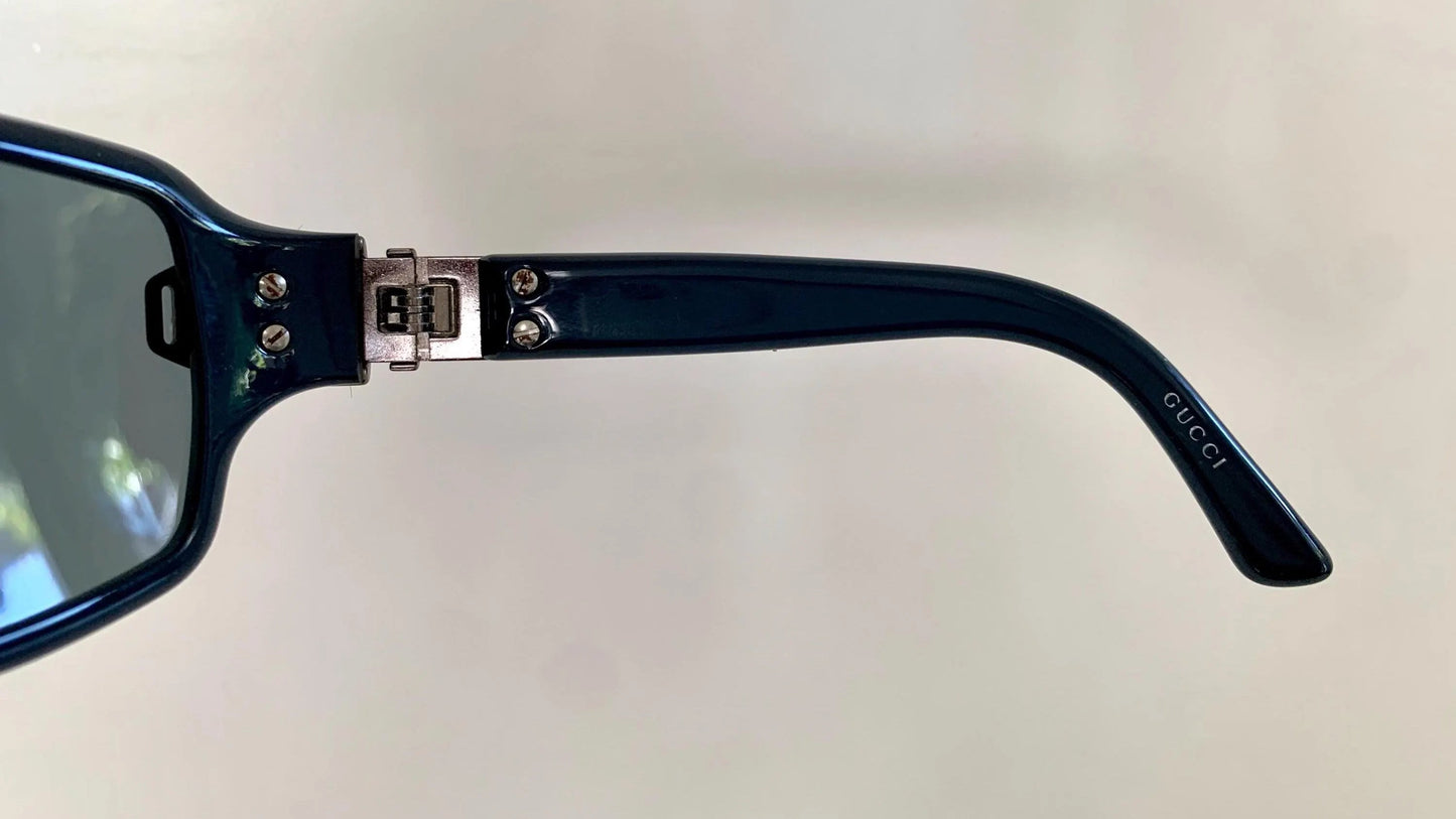 Gucci 90s vintage sunglasses - blue mirrored shield frame with buckle logos