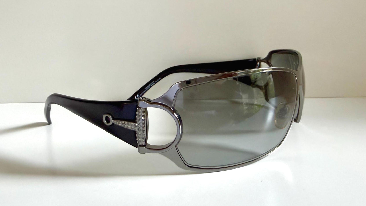 Gucci 90s vintage sunglasses - black and silver wrap frame with Strass Horsebit logo