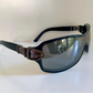 Gucci 90s vintage sunglasses - blue mirrored shield frame with buckle logos