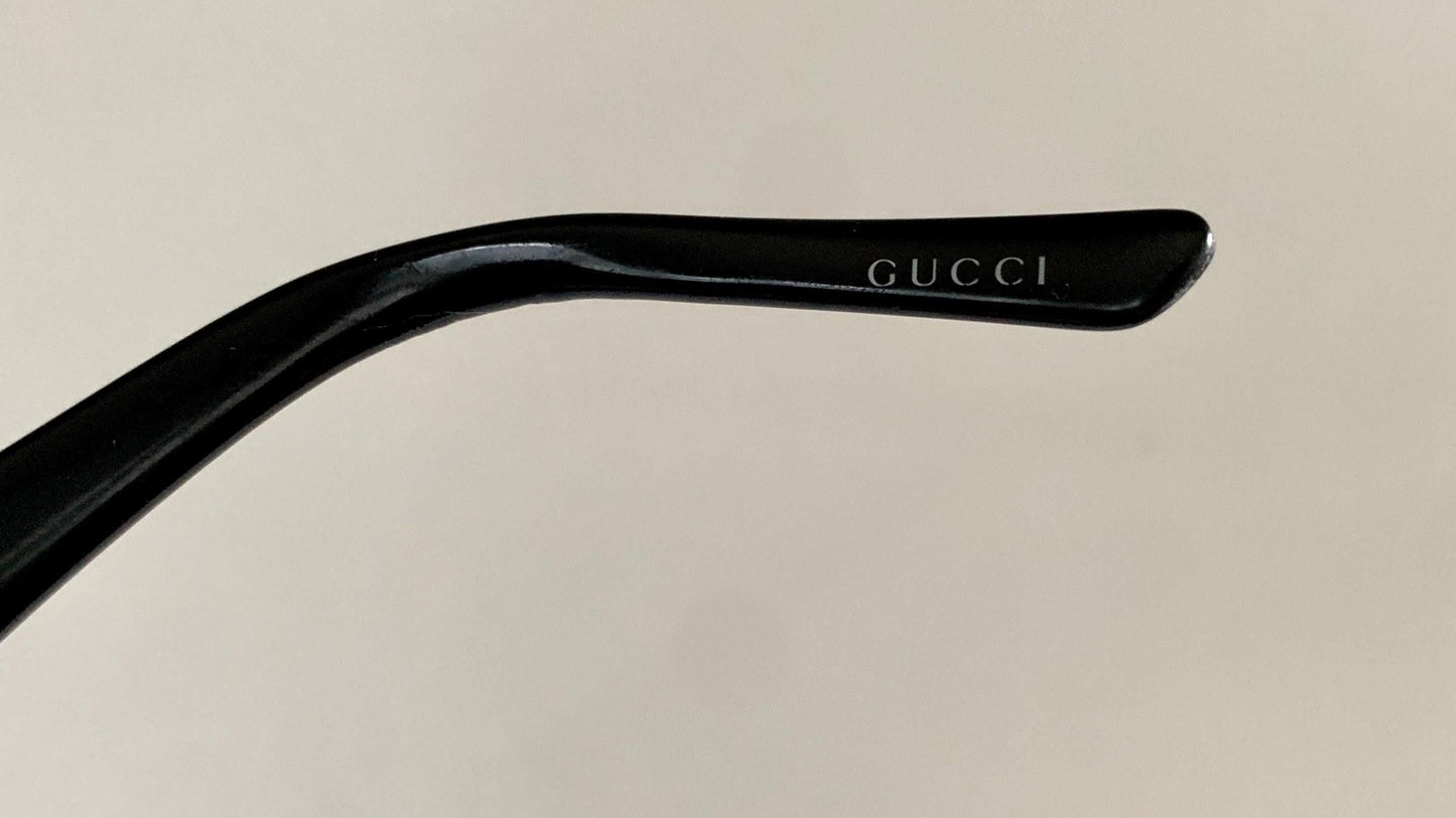 Gucci 90s vintage sunglasses - black and silver wrap frame with Strass Horsebit logo