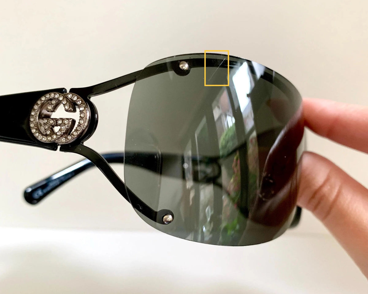 Gucci 00s vintage sunglasses - black rimless shield frame with strass logos